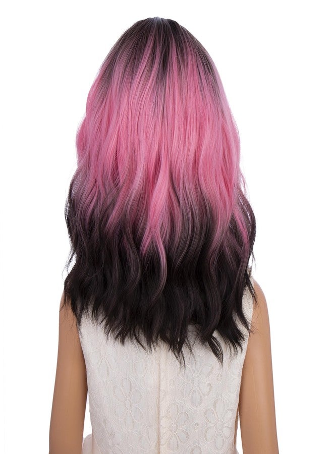 DUDUWIG Girls Pink Ombre Black Wig Short Pink to Black Wavy Curly Wig for Kids Children Side Part Wigs Synthetic Hair Wigs Hairnet Include - Image 4